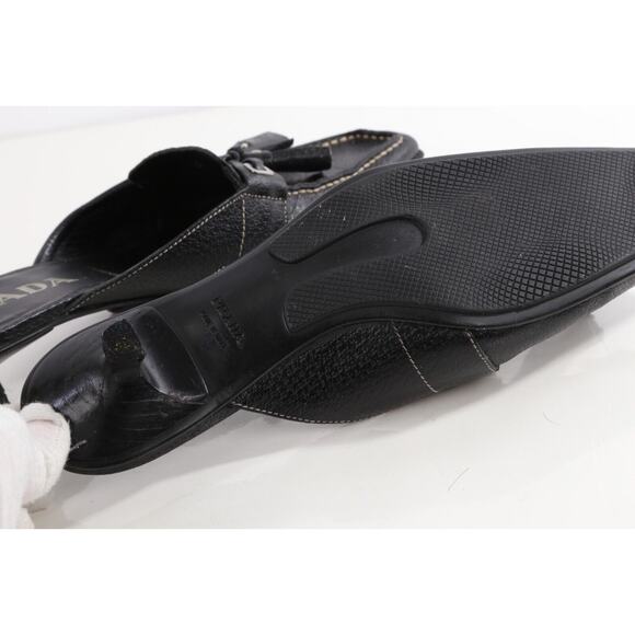 Vintage Prada Black Pebbled Leather Square Toe Mules Size 36 - Picture 10 of 14